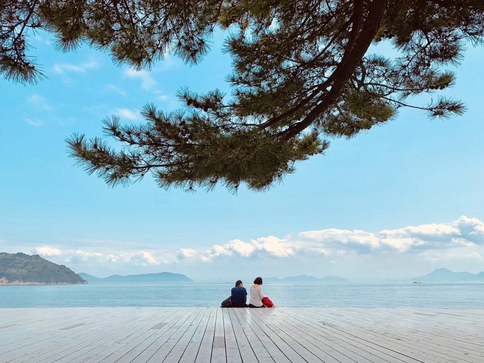 A wooden deck over the Seto Inland Sea at Naoshima